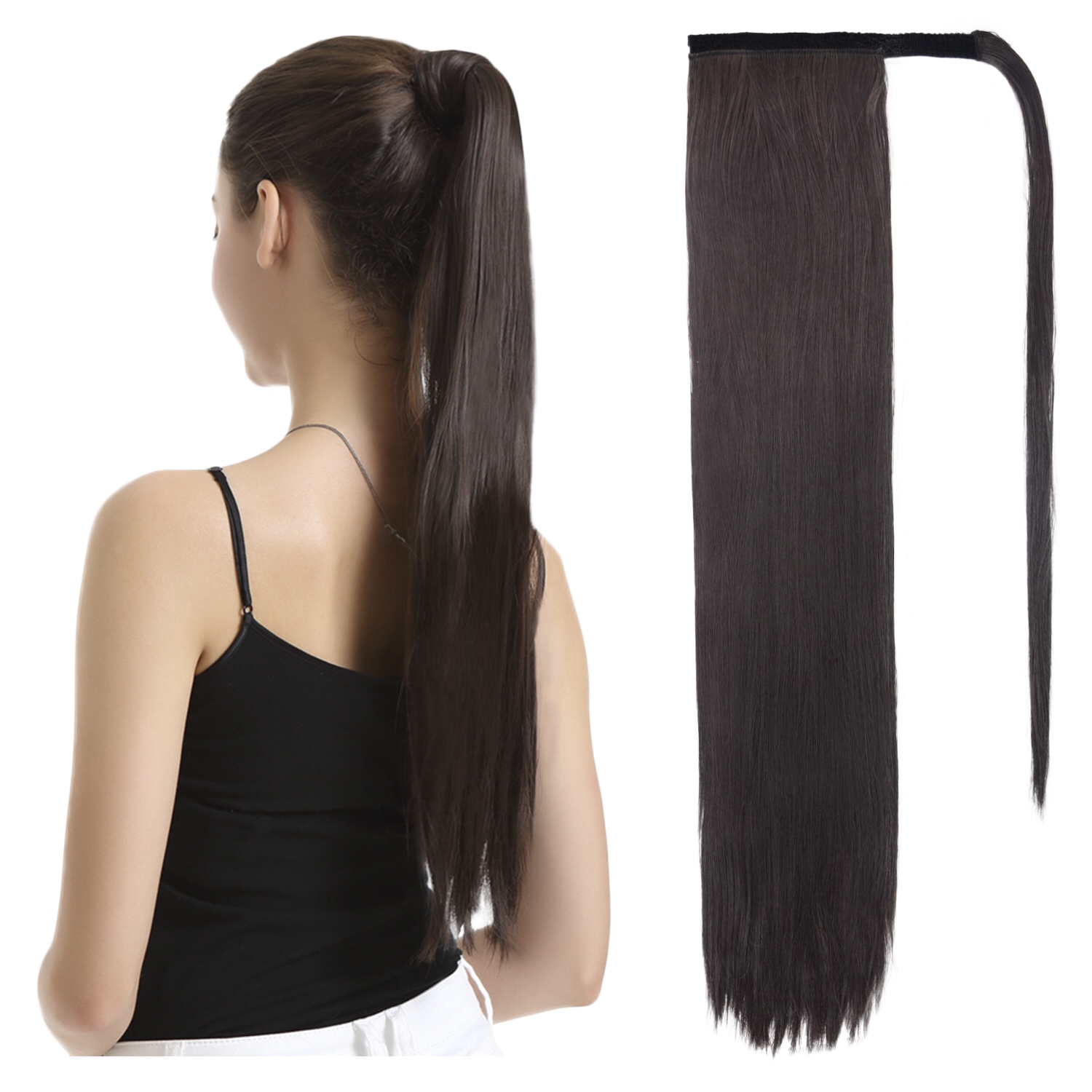 BARSDAR Ponytail Extension 26" Long Straight Wrap Around Hair Piece for Women Synthetic Hair for Daily Use (2# Darkest Brown)